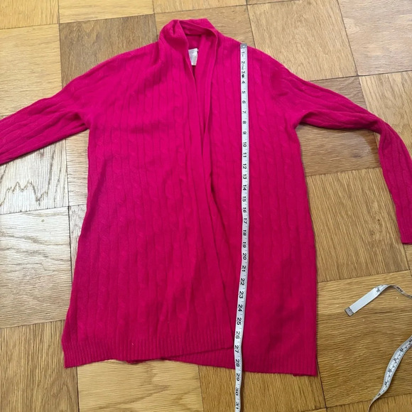 White + Warren XS Pink 100% Cashmere Cable Knit Open Cardigan Sweater - Picture 5 of 9